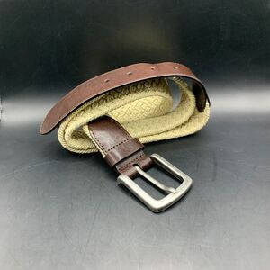 Roundtree Yorke Mens Belt 44 110 Leather Beige Tan Cotton Webbing Woven Casual